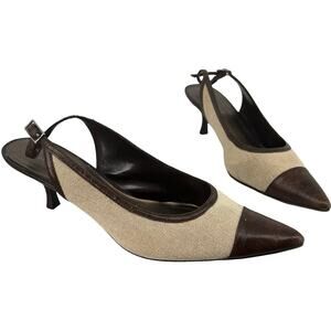 VTG y2k Women's Brown Predictions Pointed Toe Slingback Kitten Heel Pumps Sz 10W